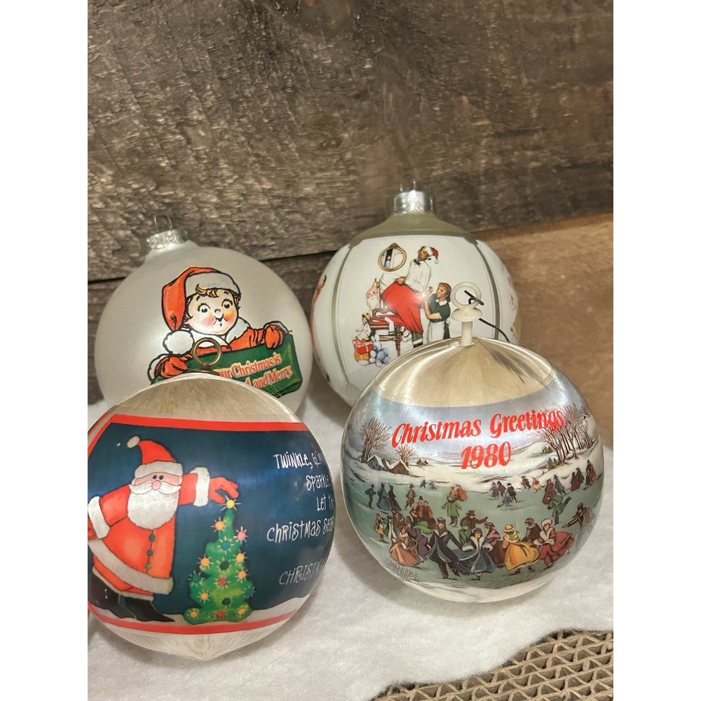 Vtg Ornaments Norman Rockwell Campbell Glass‎ & Satin Wrapped Lot Of 4